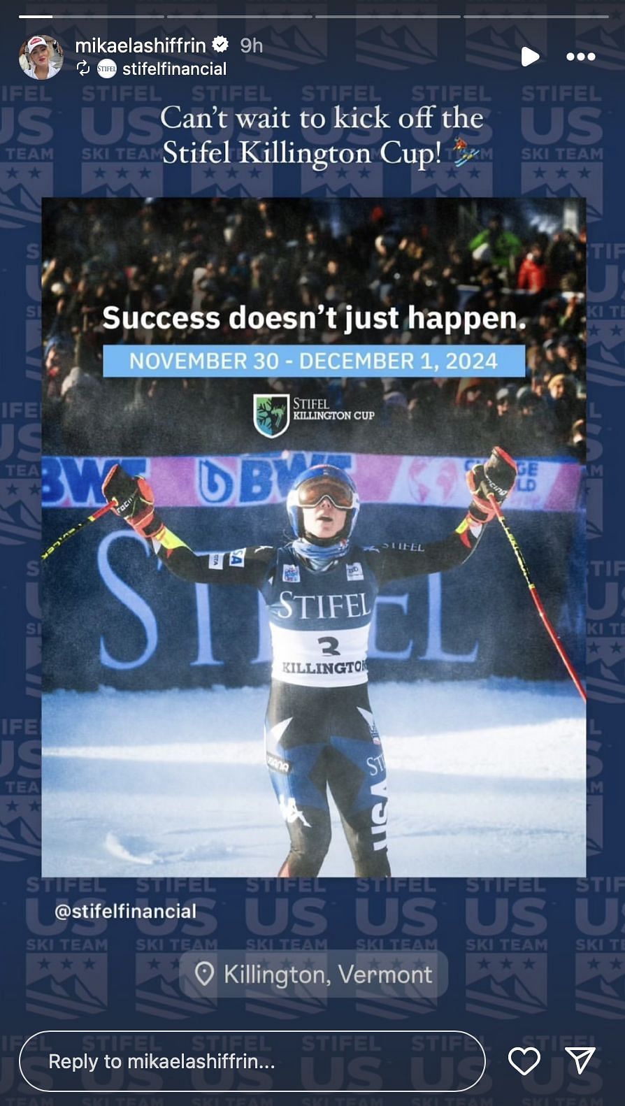 Mikaela Shiffrin's Instagram Story (Image Source: Instagram)